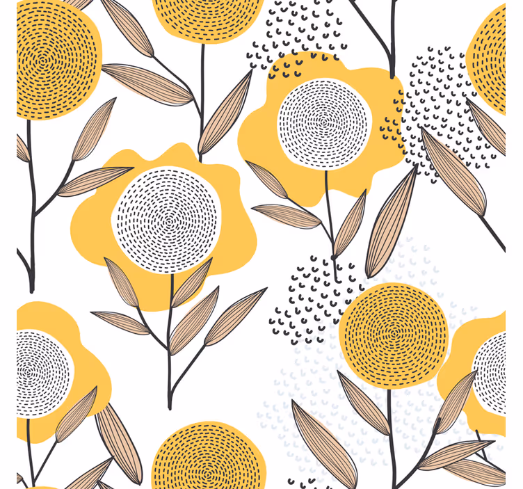 Tapet i stuen gult abstrakt blomsterdesign - TenStickers