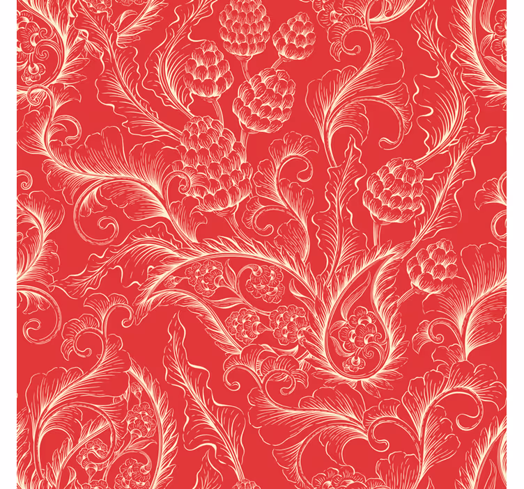 Blomstret tapet rød paisley illustration - TenStickers
