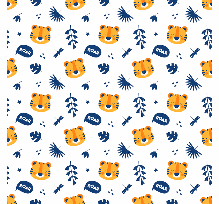 Tapet med dyr tigerunge og guldsmed mønster - TenStickers
