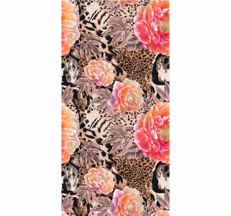 Tapet natur med blomster og leopardprint - TenStickers