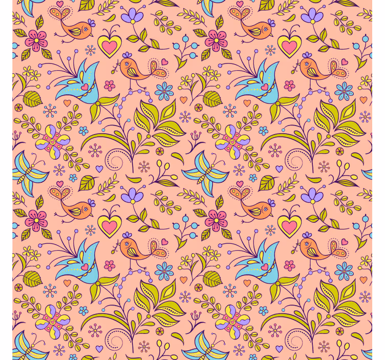 Tapet natur med blomster og fugle motiver - TenStickers