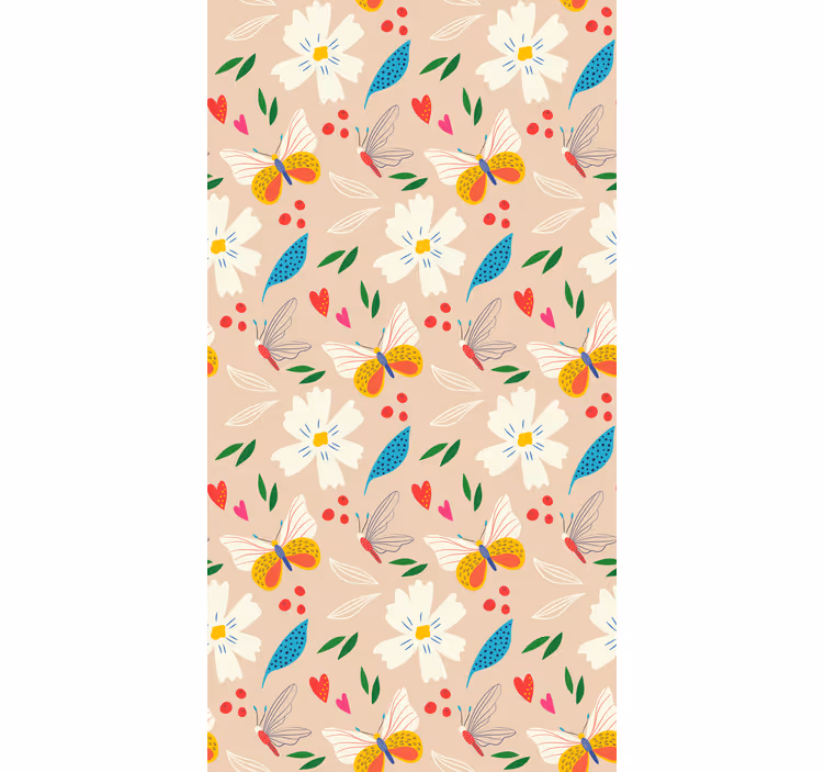 Tapet børneværelset blomster og sommerfugle beige baggrund - TenStickers
