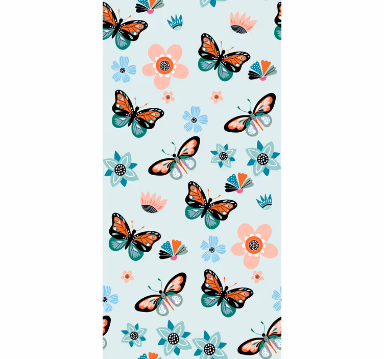 Tapet sommerfugl med blomster og sommerfugle - TenStickers