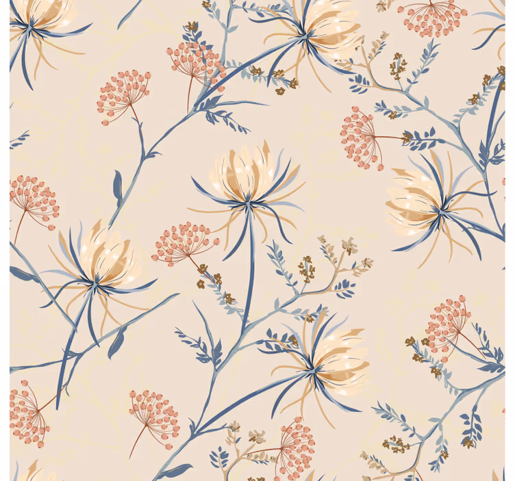 Tapet i stuen med blomsterprint detaljer - TenStickers