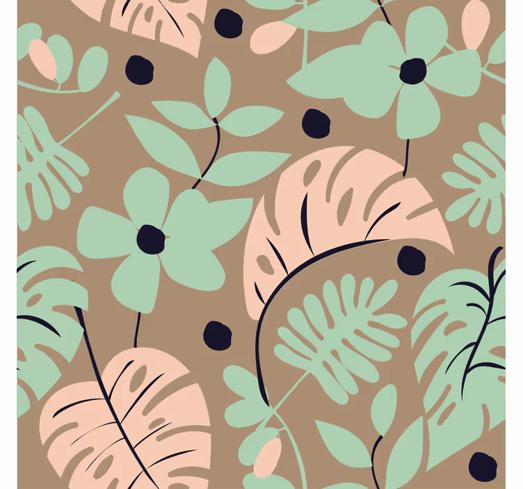 Blomster tapet i pastelfarvede monstera blomster og blade - TenStickers