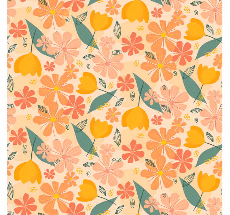 Blomster tapet farverige vintage blade og blomster - TenStickers