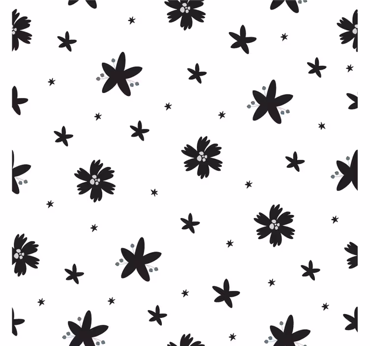 Blomster tapet sort og hvidt blæk mønster - TenStickers