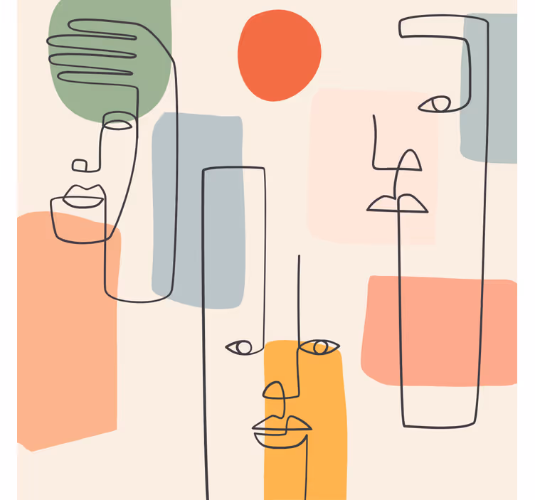 Geometrisk tapet med minimalistisk ansigtkunst - TenStickers