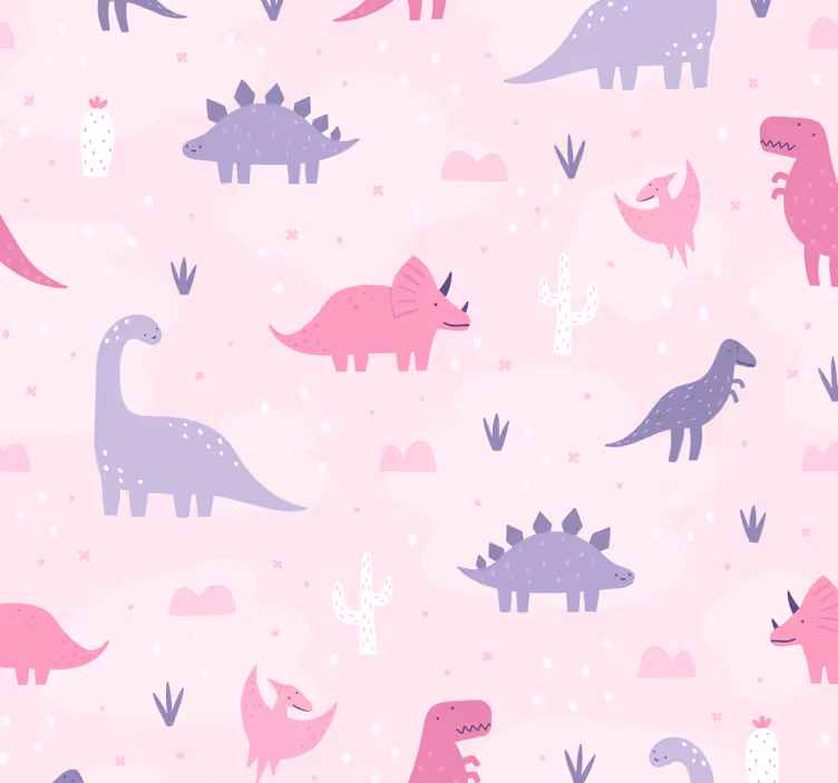 Dinosaur tapet med pink baggrund - TenStickers
