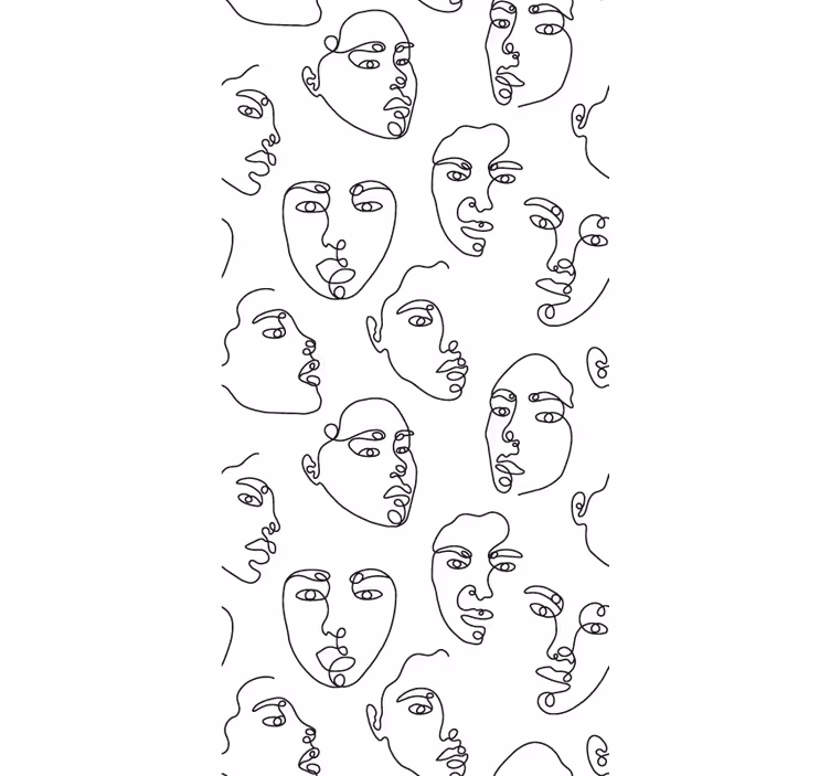 Moderne tapet med ansigtstræk i line art - TenStickers