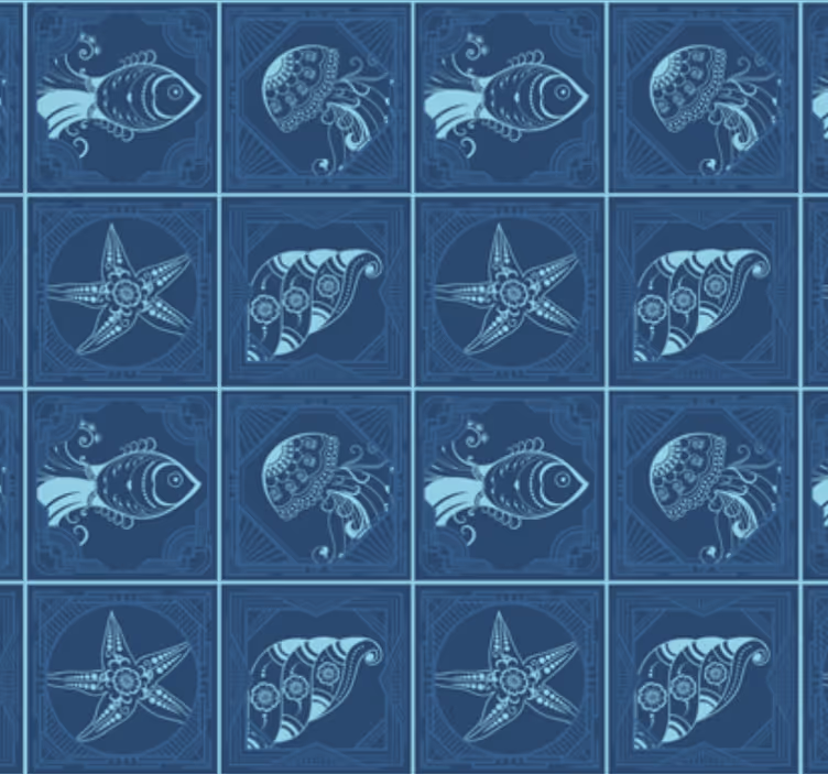 Tapet til badeværelse med marineliv design - TenStickers