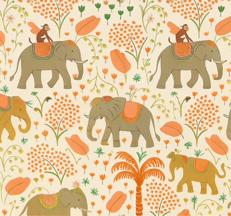 Tapet til soveværelse indisk elefant safari - TenStickers