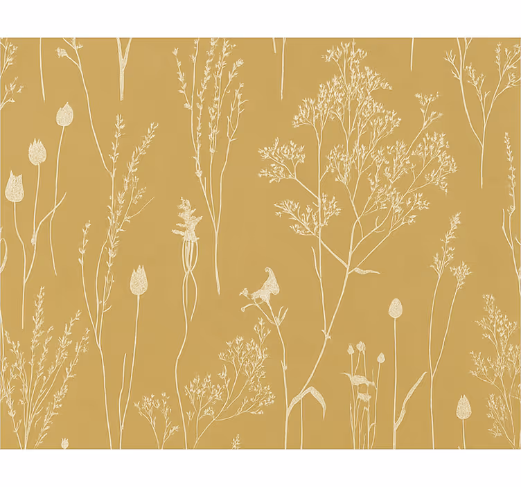 Tapet i stuen ocher nordisk blomsterdesign - TenStickers