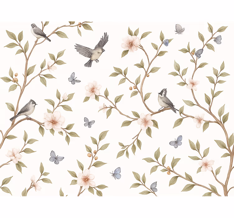 Tapet med fugle vintage blomsterfugl - TenStickers