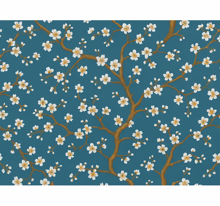 Blomster tapet gyldne blomster i teal - TenStickers
