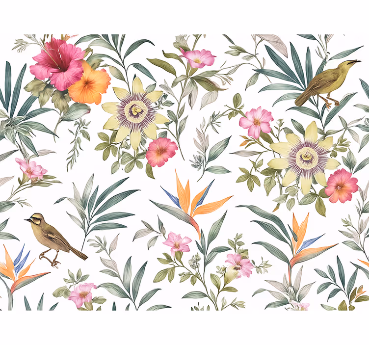 Tapet til soveværelse med blåt blomsterdesign - TenStickers