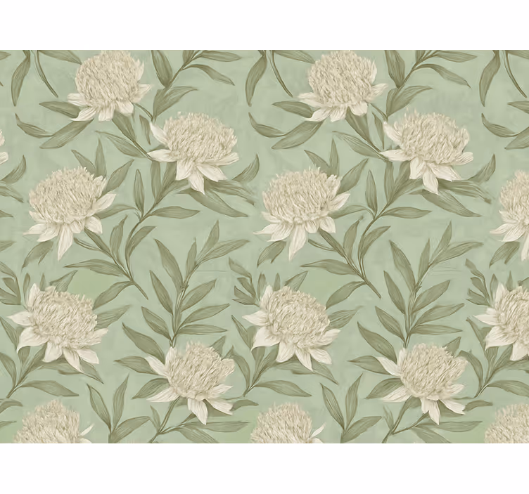 Tapet i stuen med blomster i hvid protea-stil - TenStickers