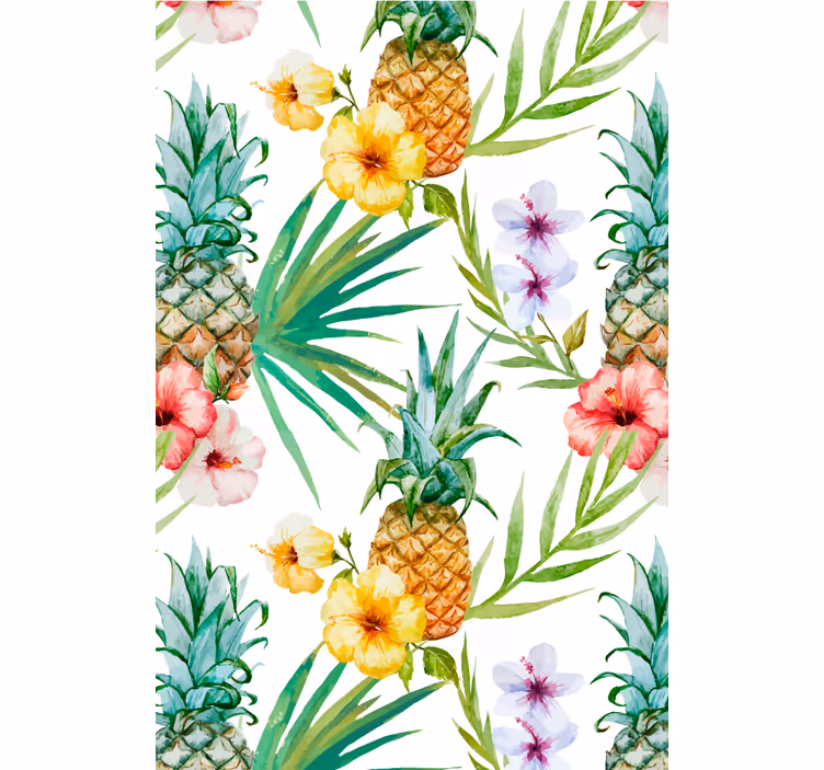 Blomster tapet med malet ananas - TenStickers
