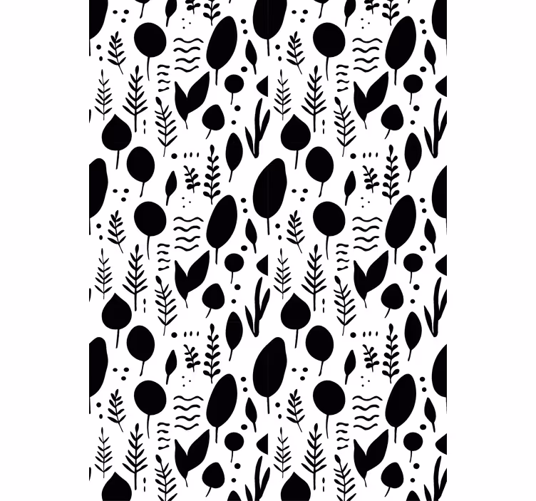 Blomstret tapet med sort-hvide naturmotiver - TenStickers