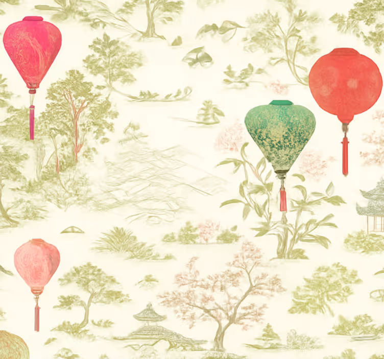 Tapet til soveværelse oriental chinoiserie landskab - TenStickers