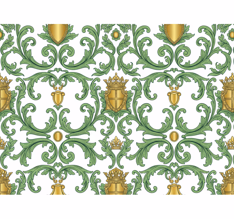 Barok tapet i ornamental grøn og guld - TenStickers