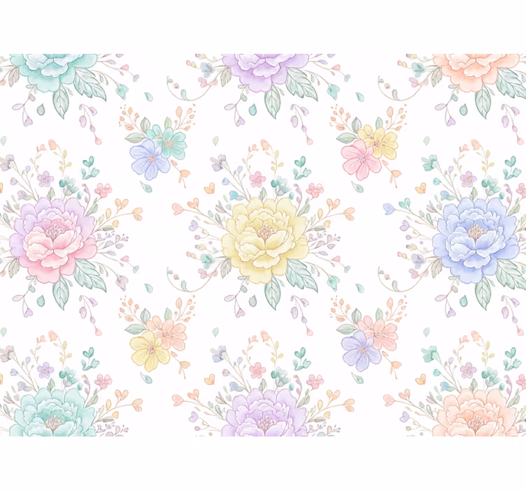 Lilla tapet med pastelfarvet blomsterdesign - TenStickers