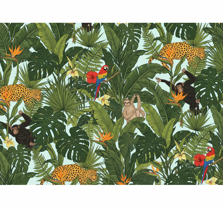 Jungle tapet med dyr og tropiske motiver - TenStickers