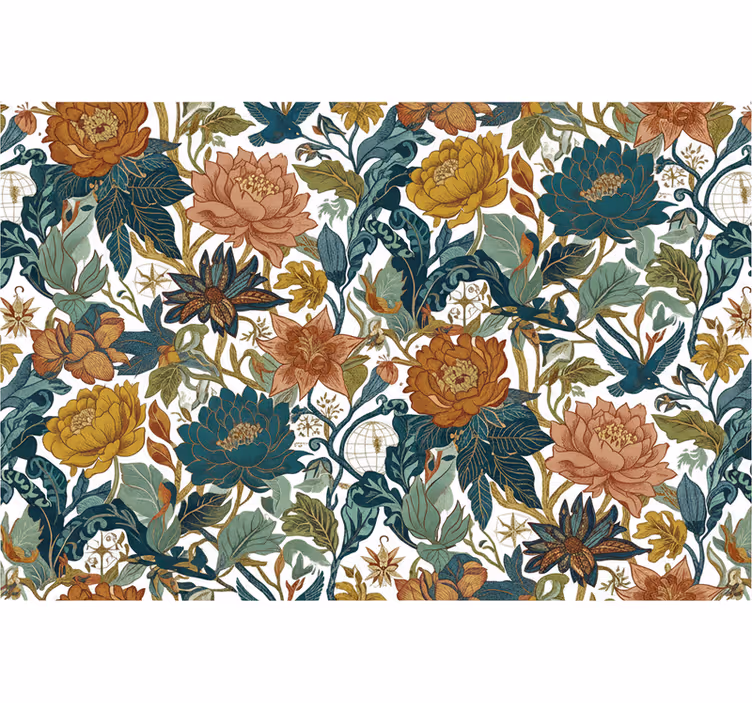 Blomster tapet med rejsestil - TenStickers