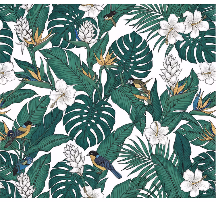 Blomster tapet i jungle petrol grøn design - TenStickers