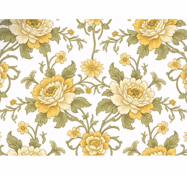 Tapet klassisk stil med blomster i gult - TenStickers