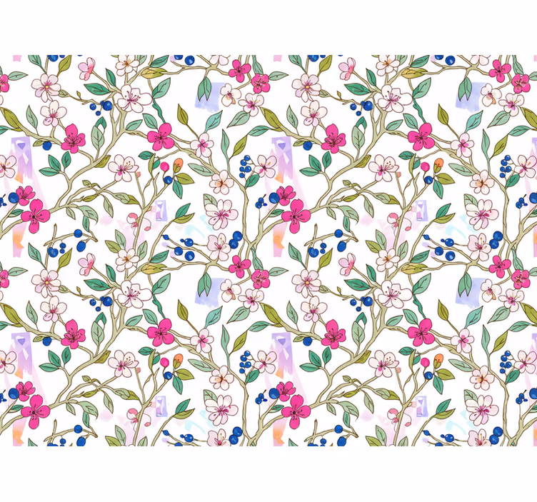 Blomster tapet farverige blomstrende grene - TenStickers