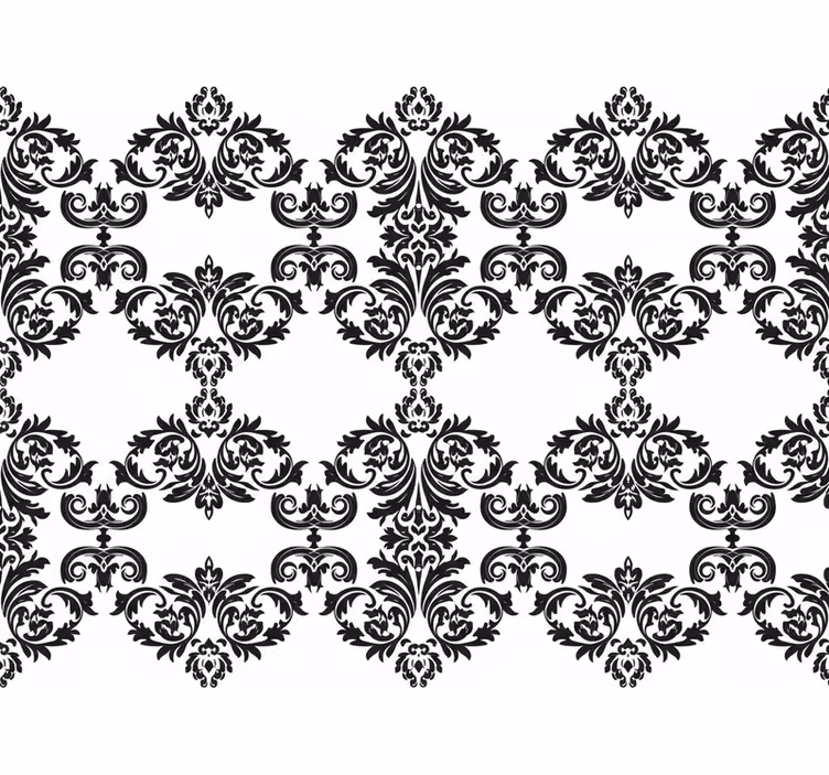 Barok tapet med sort damask blomstermønster - TenStickers