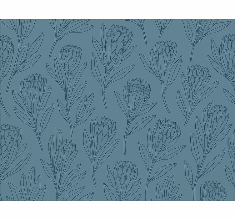Blomster tapet i dæmpet teal med stiliserede blomster - TenStickers