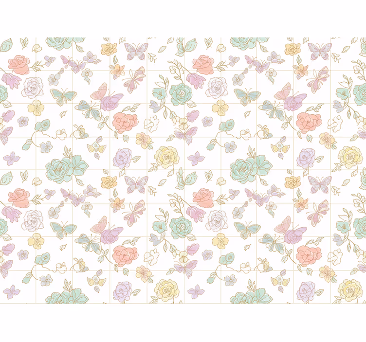Blomster tapet bløde farver sommerfugl - TenStickers