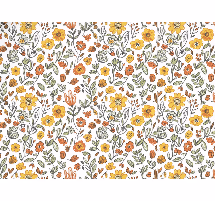 Blomster tapet landlig have gul - TenStickers