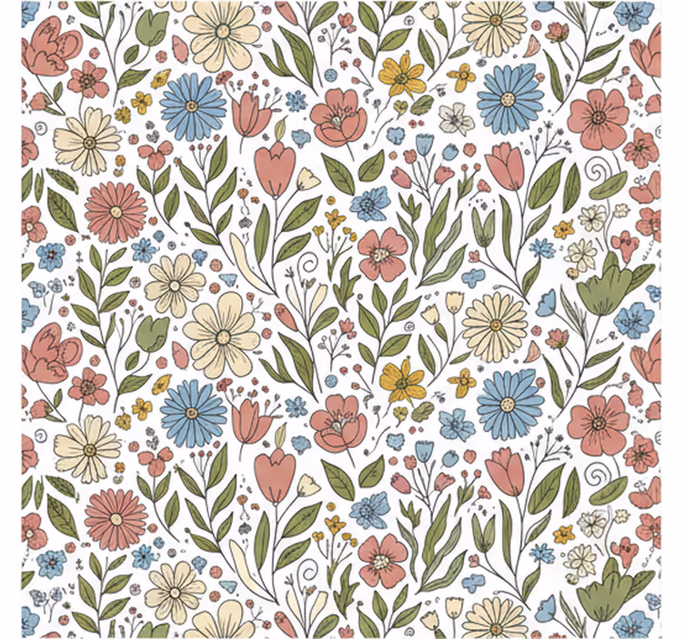 Tapet blade tegnede blomster - TenStickers