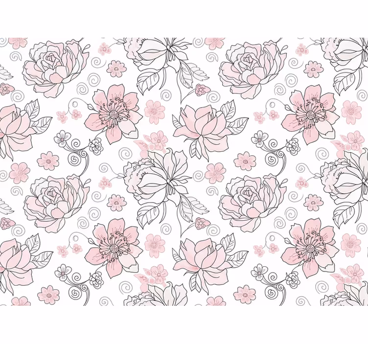 Tapet blade blomsterdesign sort og lyserød - TenStickers