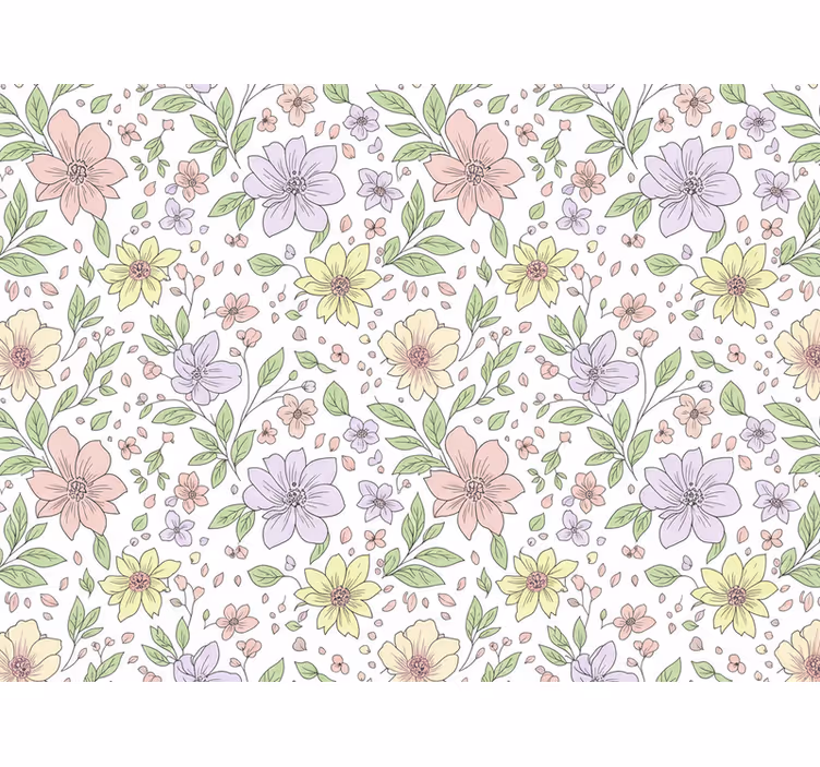 Tapet blade forskellige farver blomster blød - TenStickers