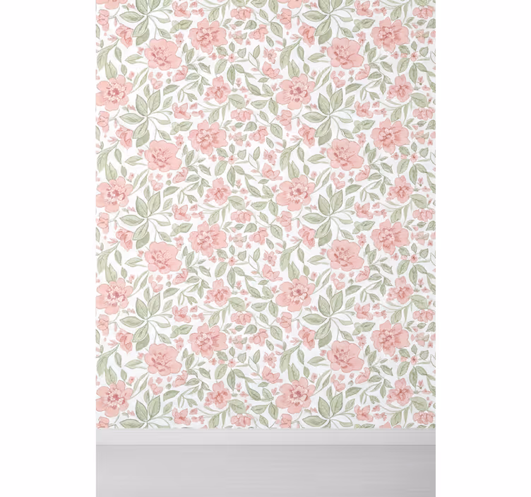 Tapet blade blomster lys pink og creme - TenStickers
