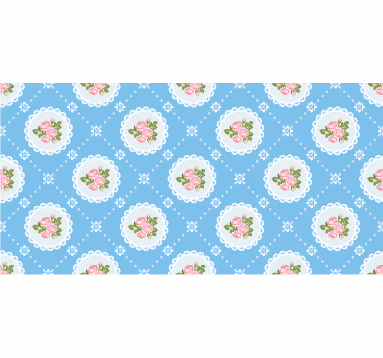 Blå tapet med blomstret blonde mønster - TenStickers