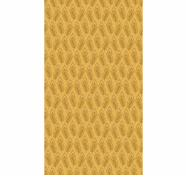 Beige tapet med blå blomsterkalkun og to gyldne blomster - TenStickers