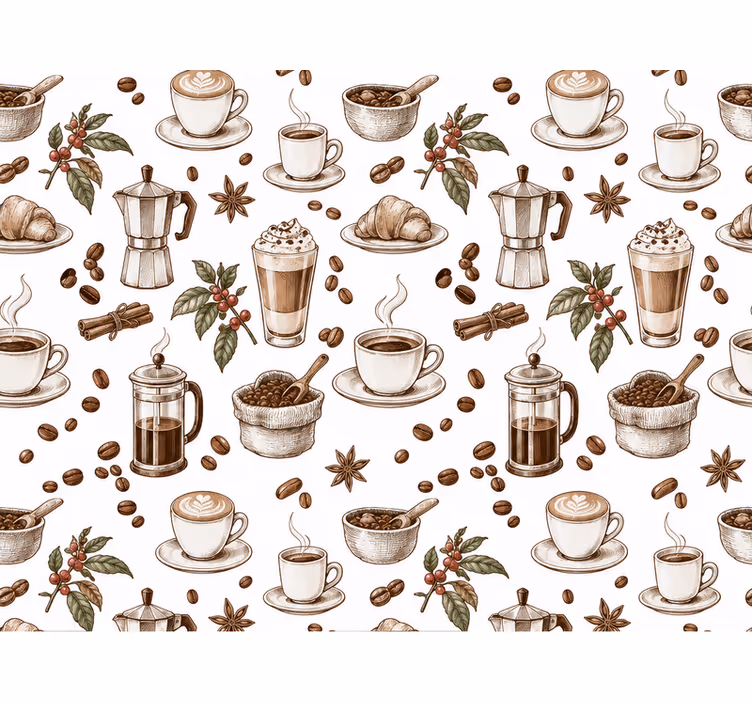 Tapet køkken forskellige typer kaffe - TenStickers