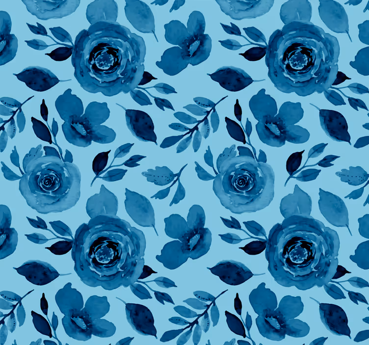 Blomst tapet blå blomster - TenStickers