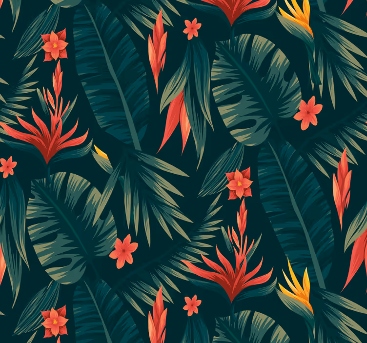 Jungle 3d tapet af tropiske planter - TenStickers