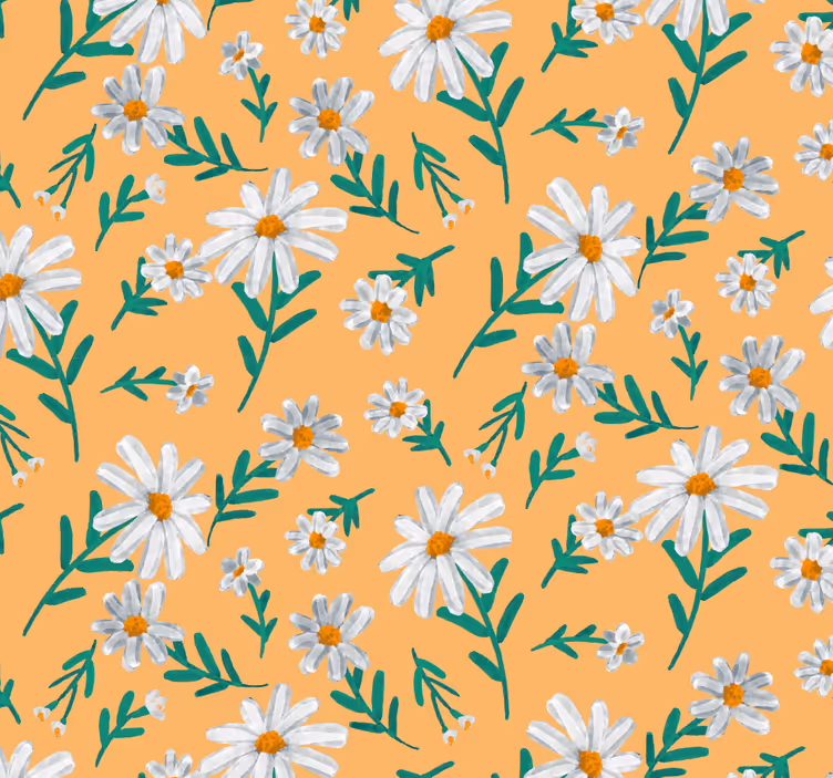 Blomster tapet tusindfryd på den gule baggrund - TenStickers
