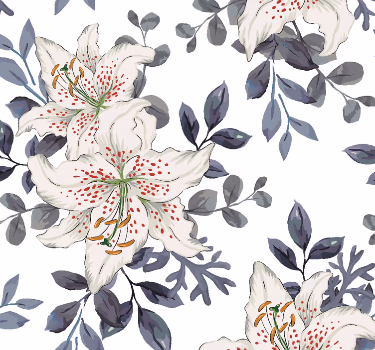 Rødprikkede liljer blomster tapet - TenStickers
