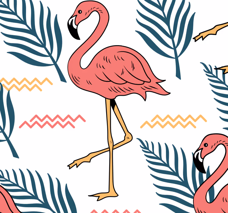 Tropiske blade med flamingoer tapet - TenStickers