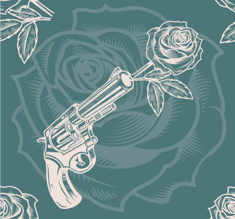 Cowboy revolver og rose natur tapet - TenStickers