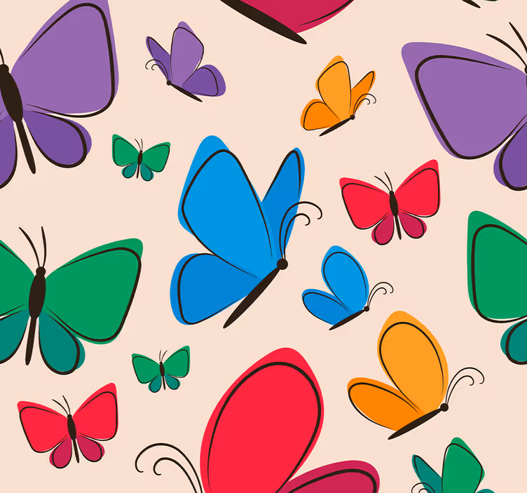 Farverigt motiv på beige baggrund tapet sommerfugl - TenStickers