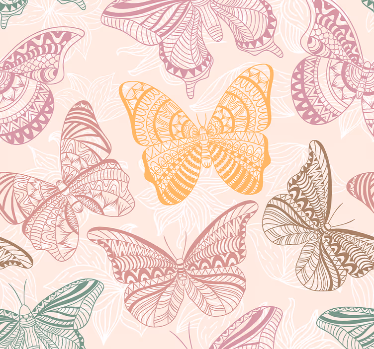 Farvet ornamental sommerfugl tapet - TenStickers